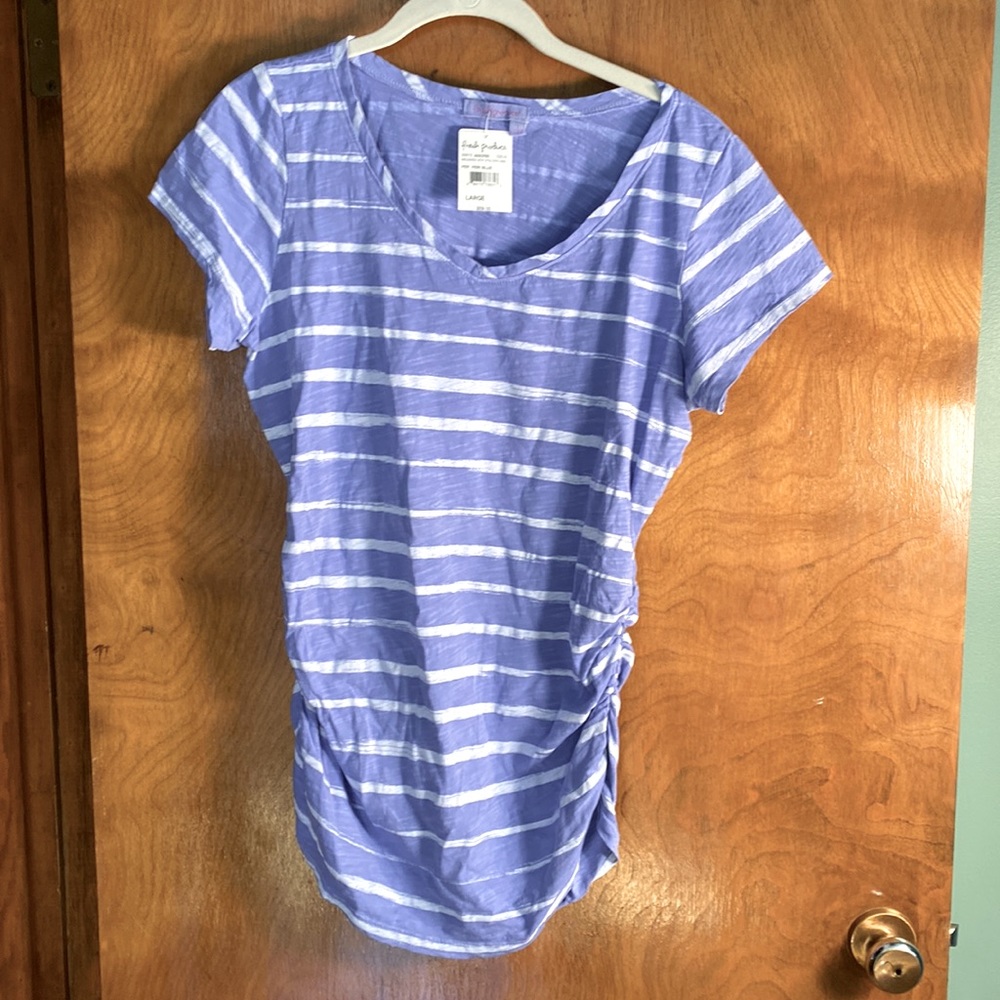 New blue striped fresh short sleeve top
